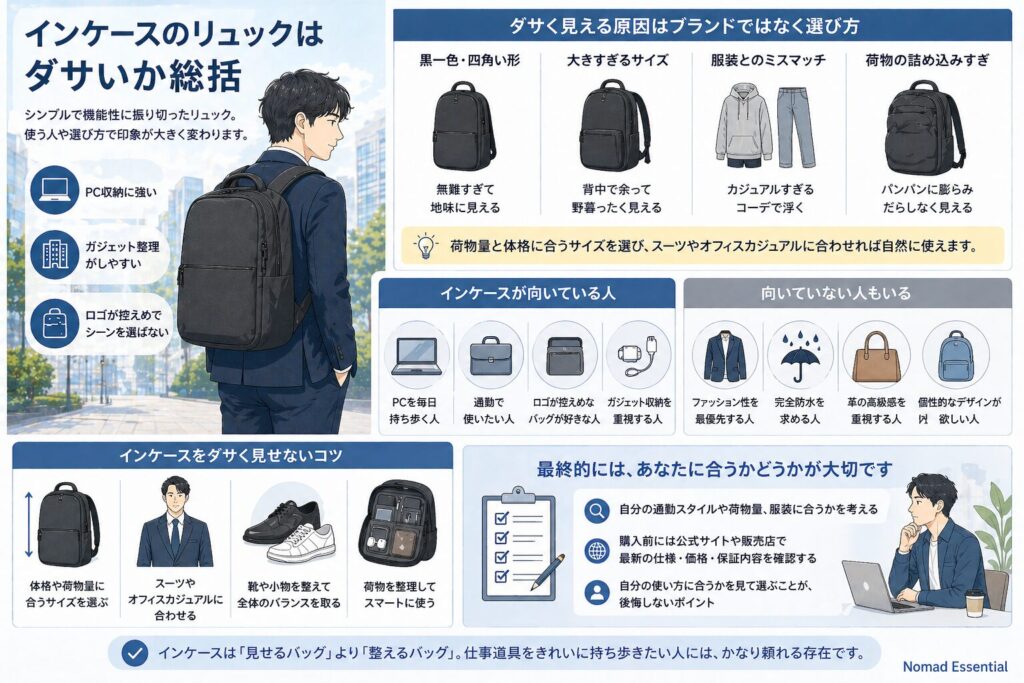 インケースのリュックはダサいか総括