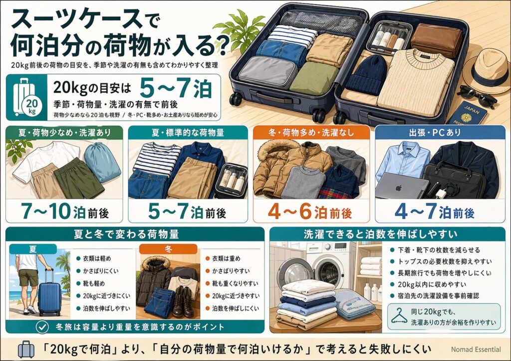 スーツケースで何泊分の荷物が入る？