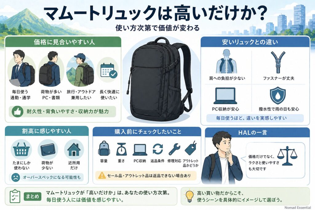 マムートリュックは高いだけか