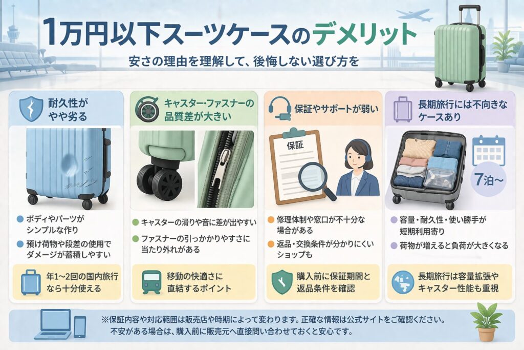 1万円以下スーツケースのデメリット