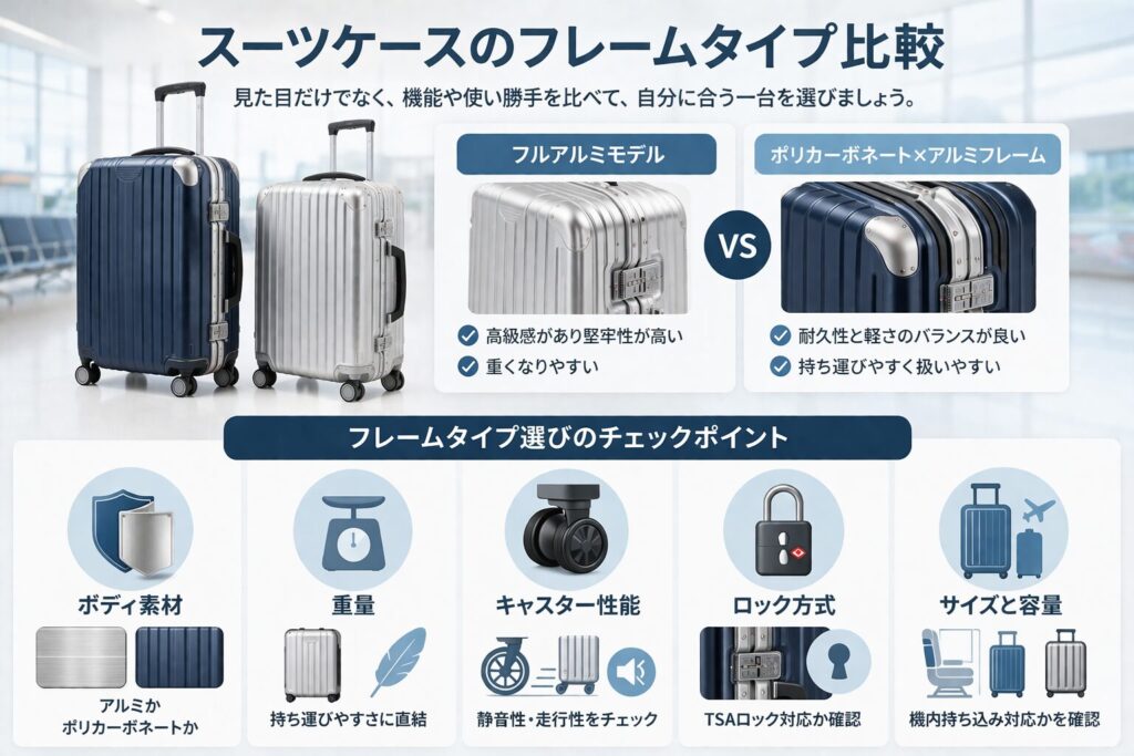 スーツケースのフレームタイプ比較