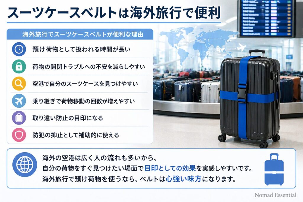 スーツケースベルトは海外旅行で便利