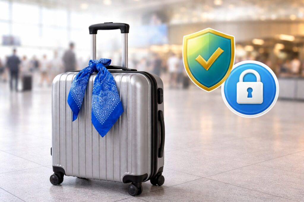スーツケースのバンダナと防犯対策