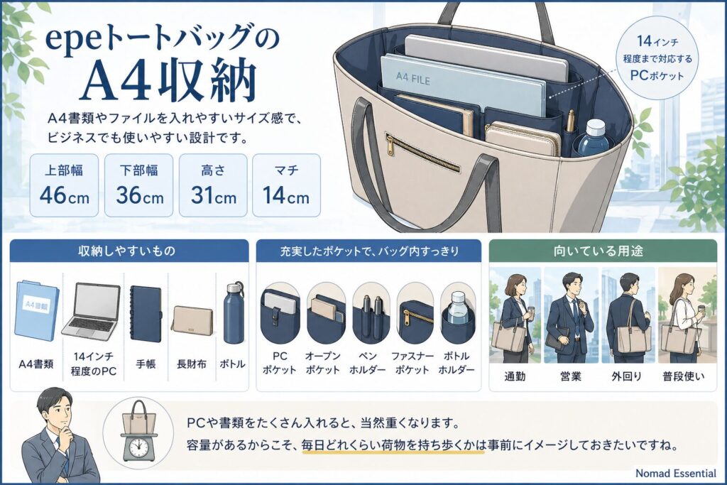 epeトートバッグのA4収納