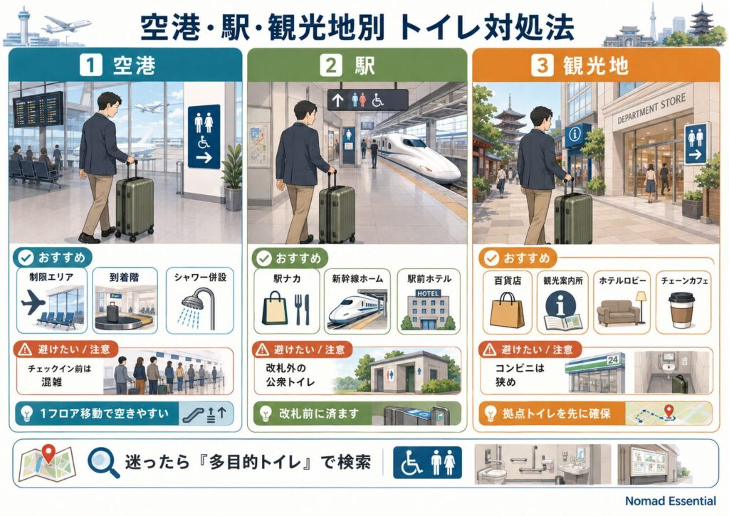 空港・駅・観光地別のトイレ対処法