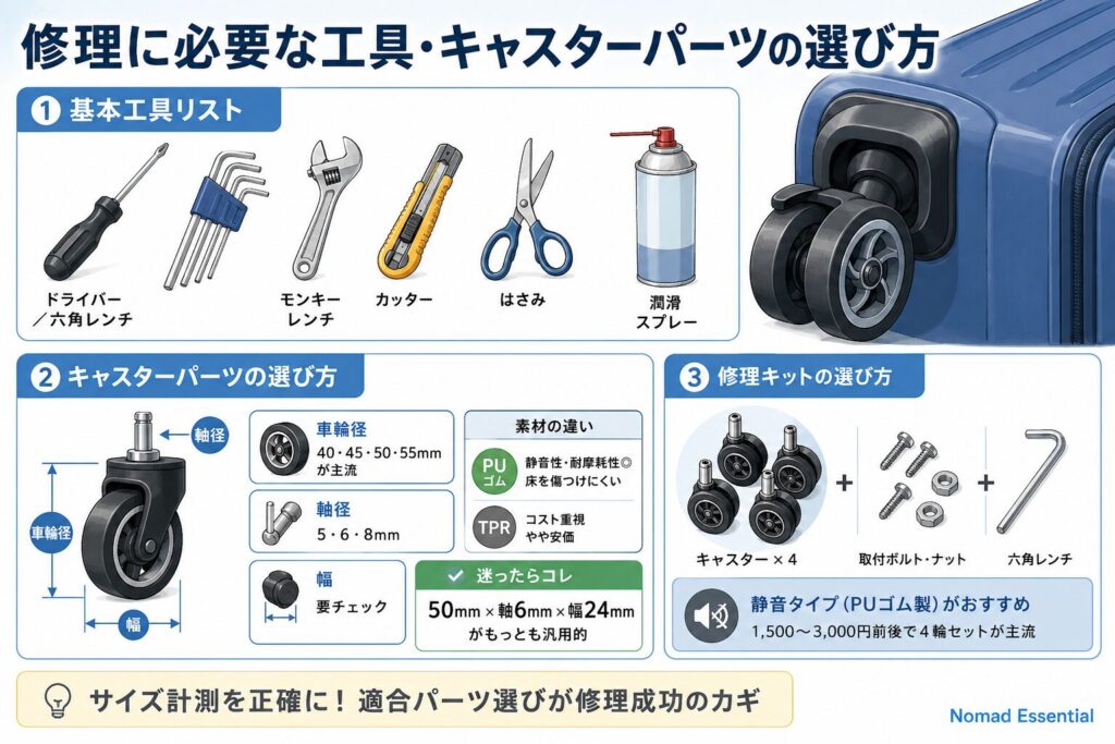 修理に必要な工具・キャスターパーツの選び方