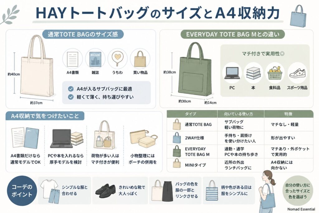 HAYトートバッグのサイズとA4収納力