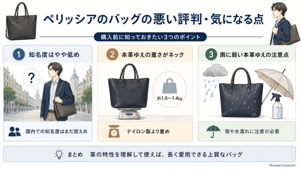 ペリッシアのバッグの悪い評判・気になる点