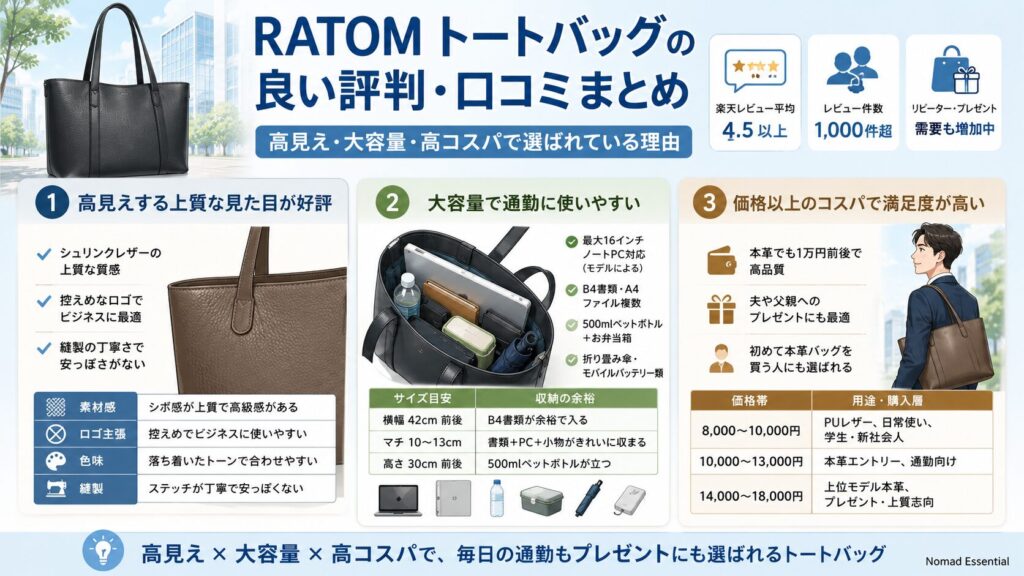 RATOMトートバッグの良い評判・口コミ