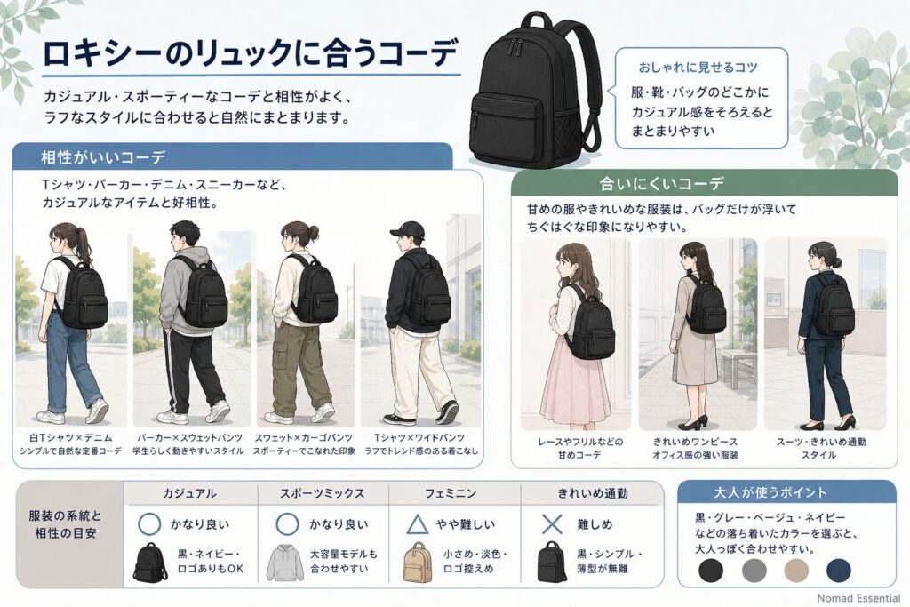 ロキシーのリュックに合うコーデ