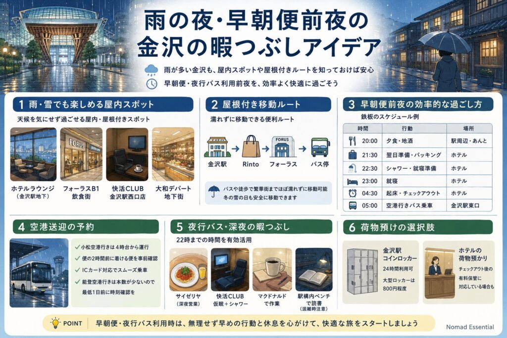 雨の夜・早朝便前夜の金沢の暇つぶしアイデア