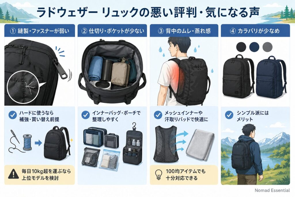 ラドウェザー リュックの悪い評判・気になる声