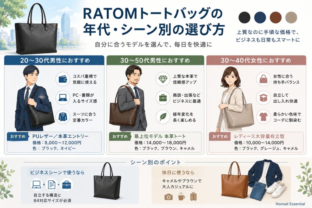 RATOMトートバッグの年代・シーン別の選び方