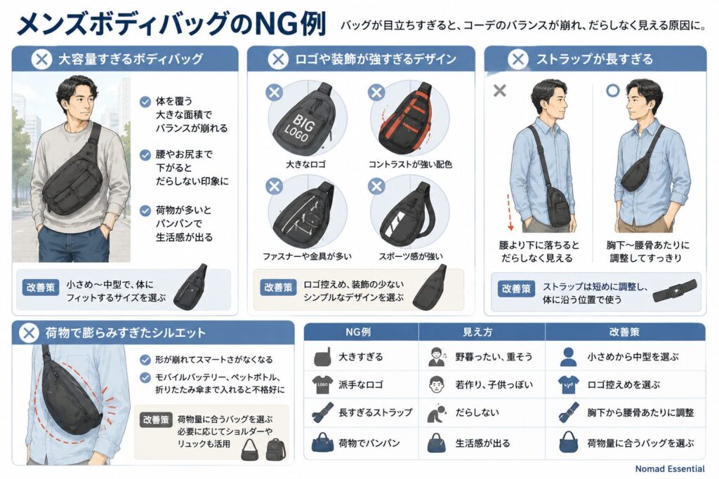 メンズボディバッグのNG例
