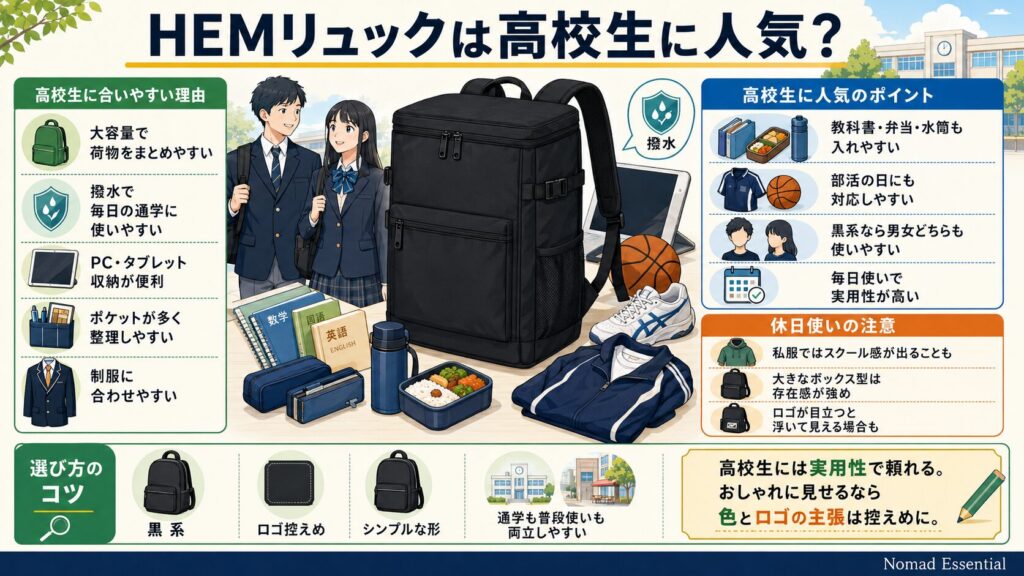 HEMリュックは高校生に人気？