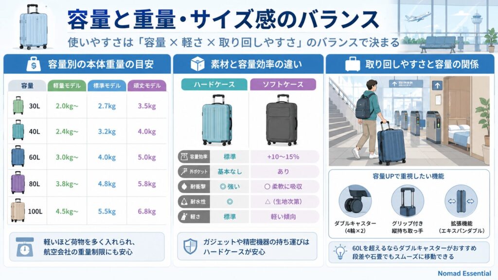 容量と重量・サイズ感のバランス