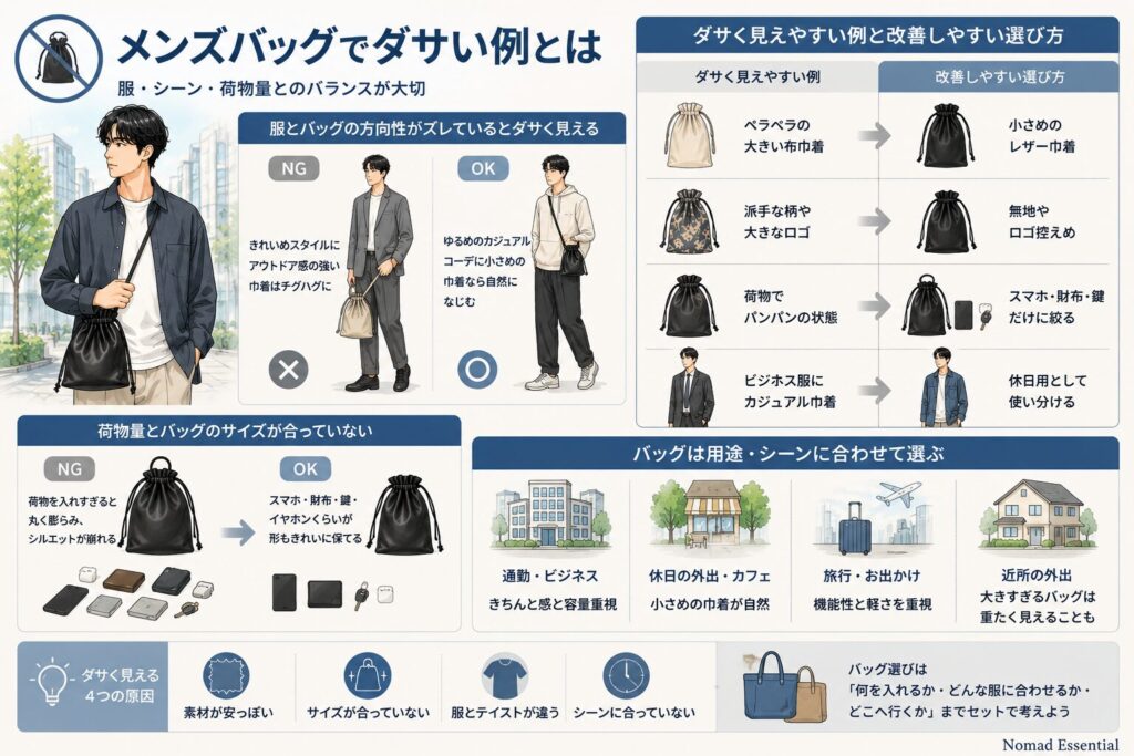 メンズバッグでダサい例とは