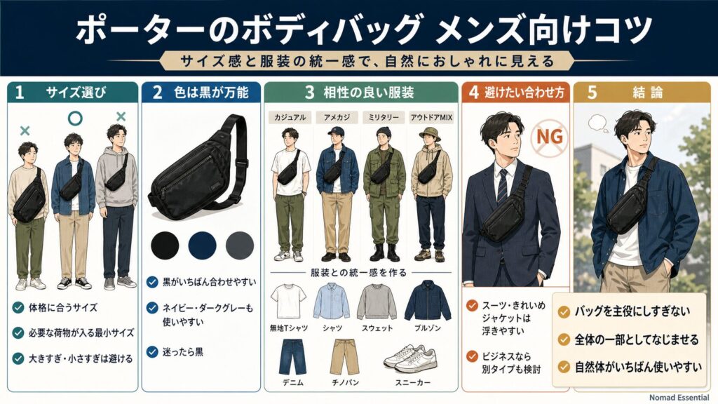 ポーターのボディバッグメンズ向けコツ