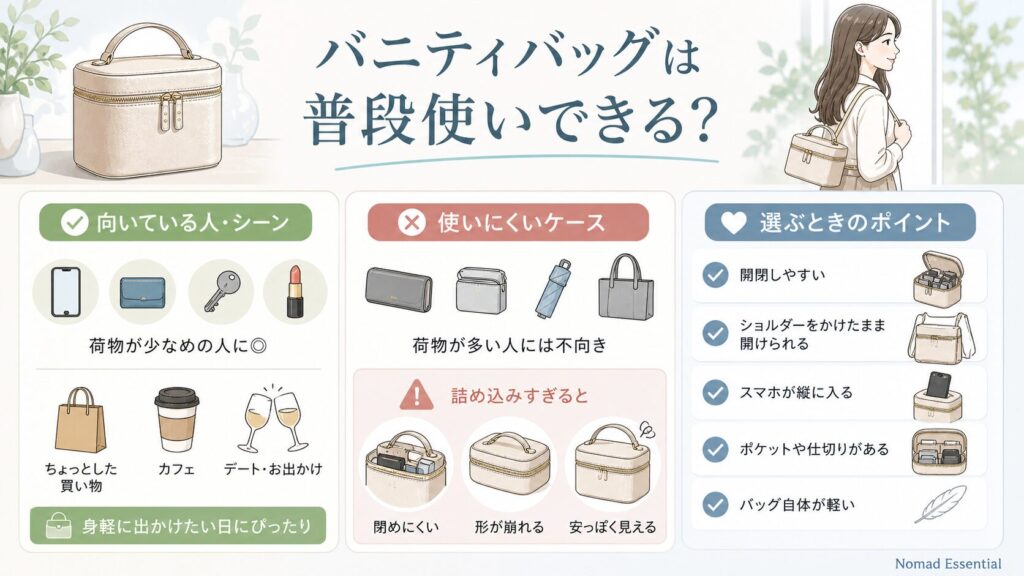 バニティバッグは普段使いできるのか