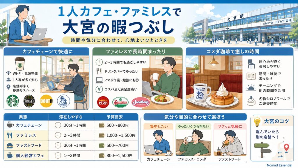 1人カフェ・ファミレスで大宮の暇つぶし
