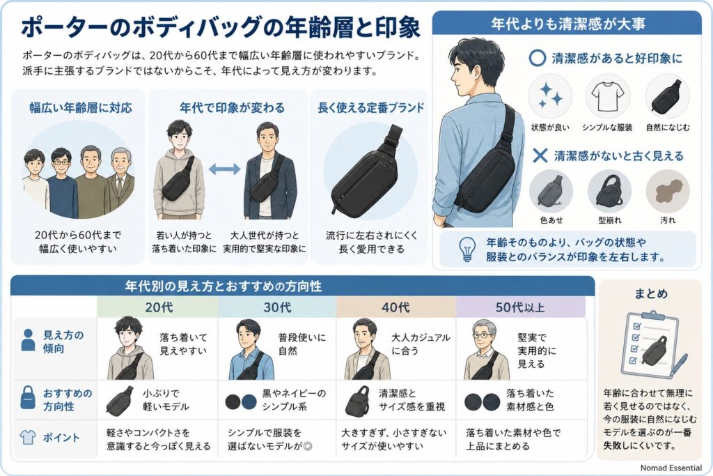 ポーターのボディバッグの年齢層と印象