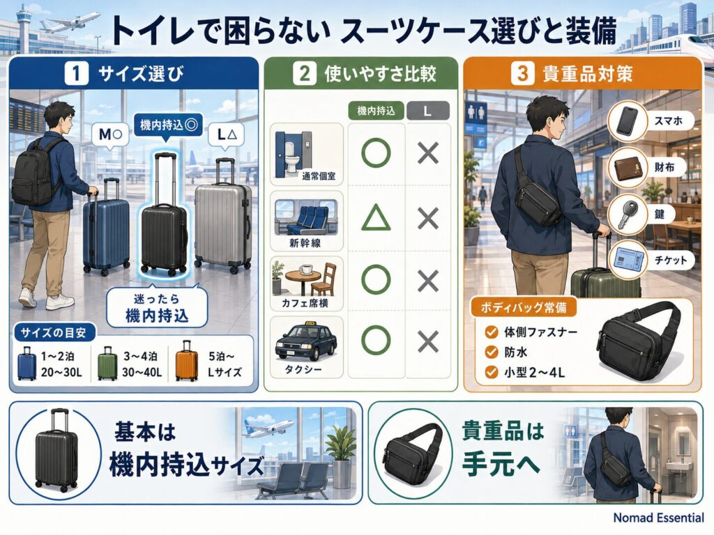 トイレで困らないためのスーツケース選びと装備