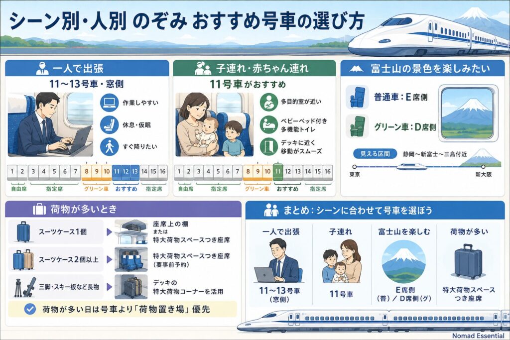 シーン別・人別ののぞみおすすめ号車の選び方