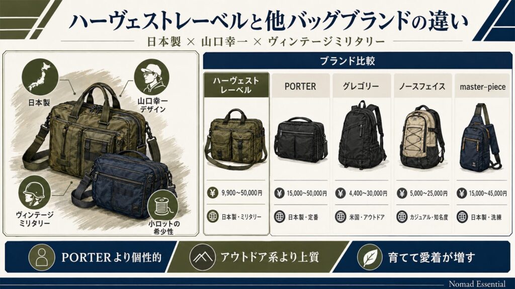 ハーヴェストレーベルと他バッグブランドの違い