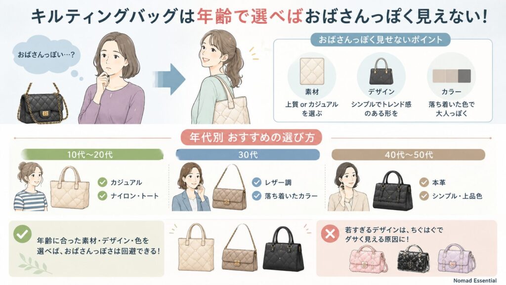 キルティングバッグの年齢層やおばさんっぽい印象