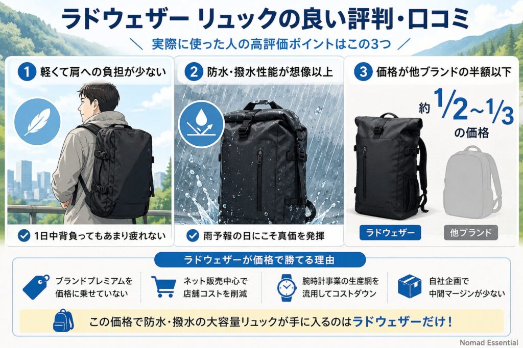 ラドウェザー リュックの良い評判・口コミ
