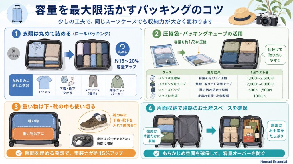 容量を最大限活かすパッキングのコツ