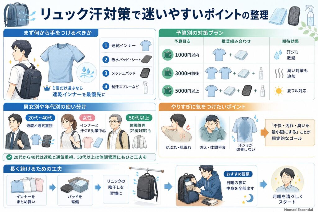 リュック汗対策で迷いやすいポイントの整理