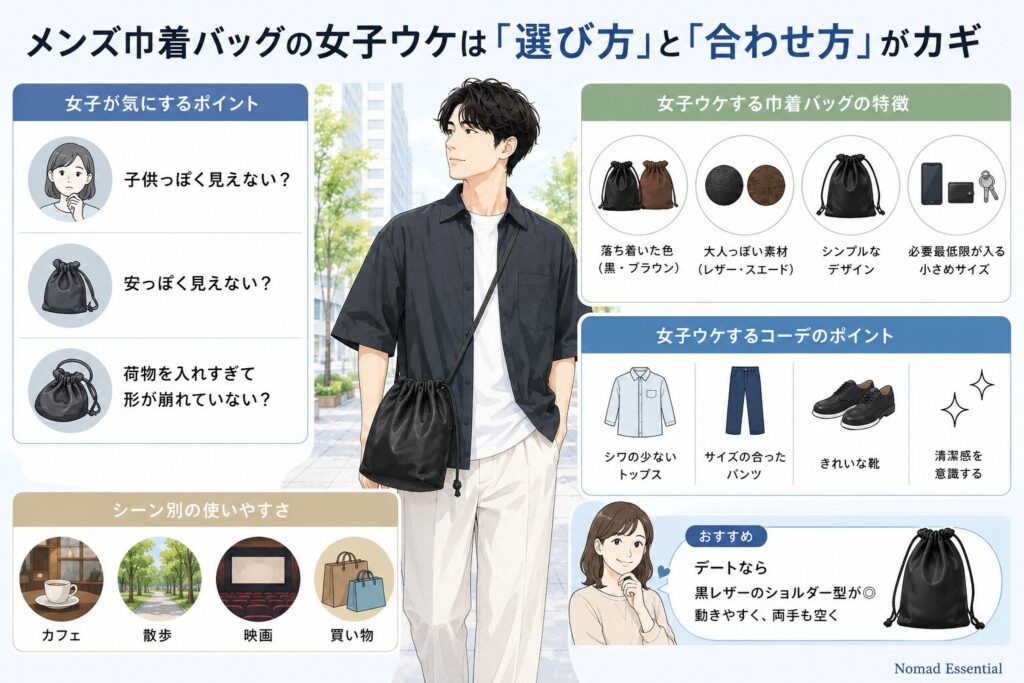 メンズ巾着バッグの女子ウケ