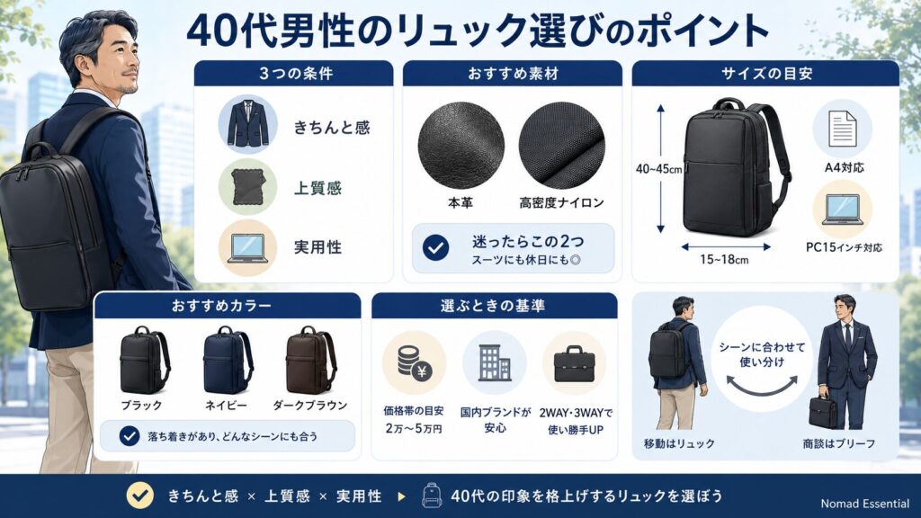 40代男性リュックの基本情報と求められる条件