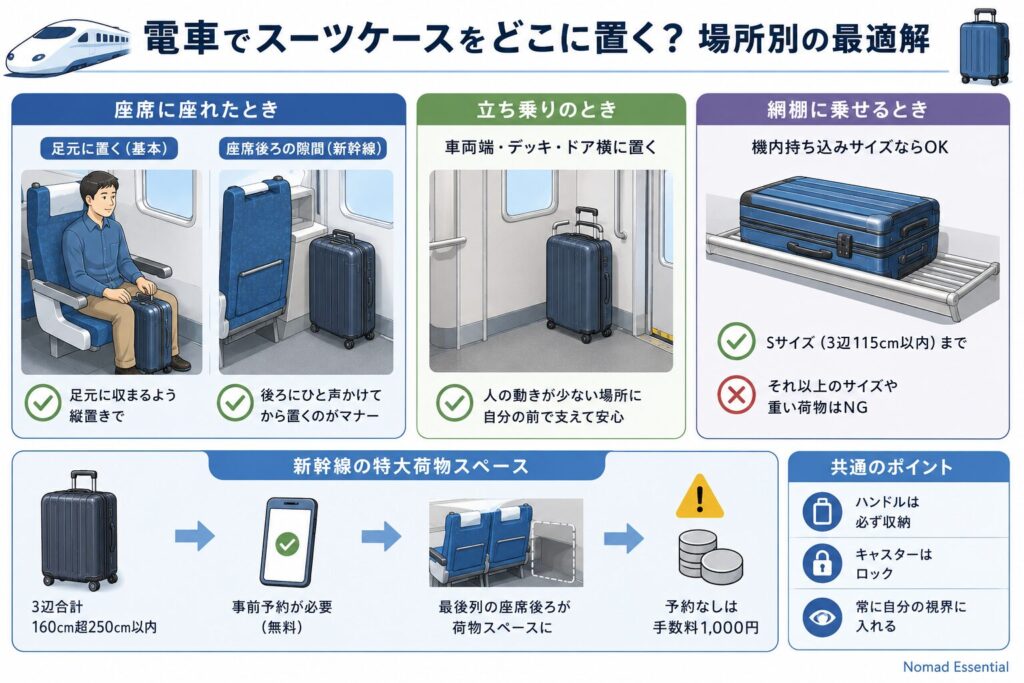 電車でスーツケースをどこに置く？場所別の最適解