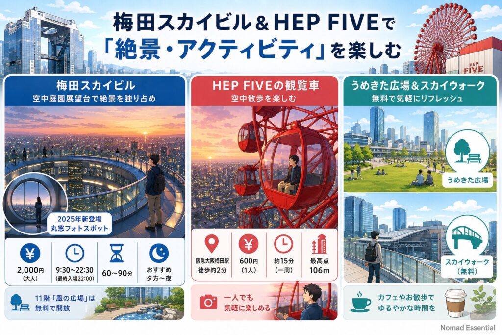 梅田スカイビル&HEP FIVEで「絶景・アクティビティ」を楽しむ