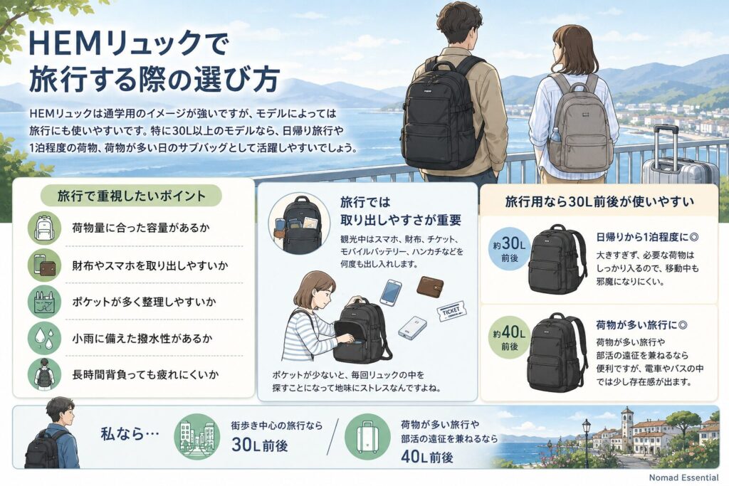 HEMリュックで旅行する際の選び方