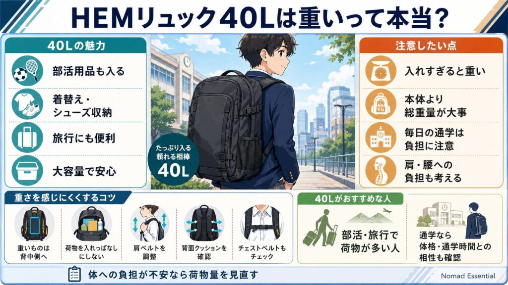 HEMリュック40Lは重いって本当？