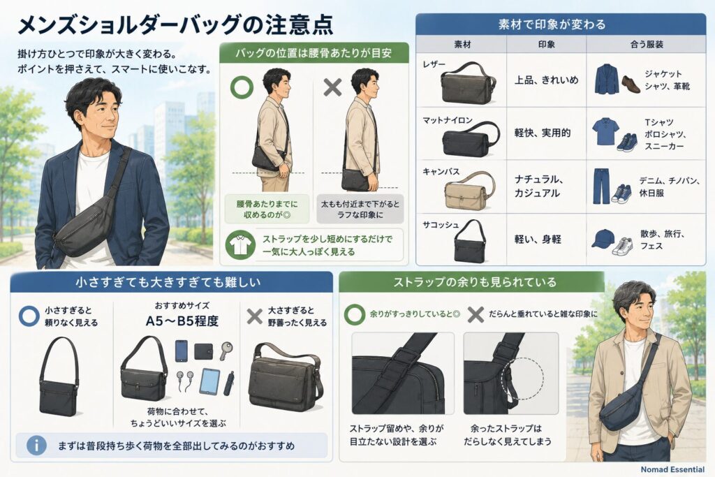 メンズショルダーバッグの注意点