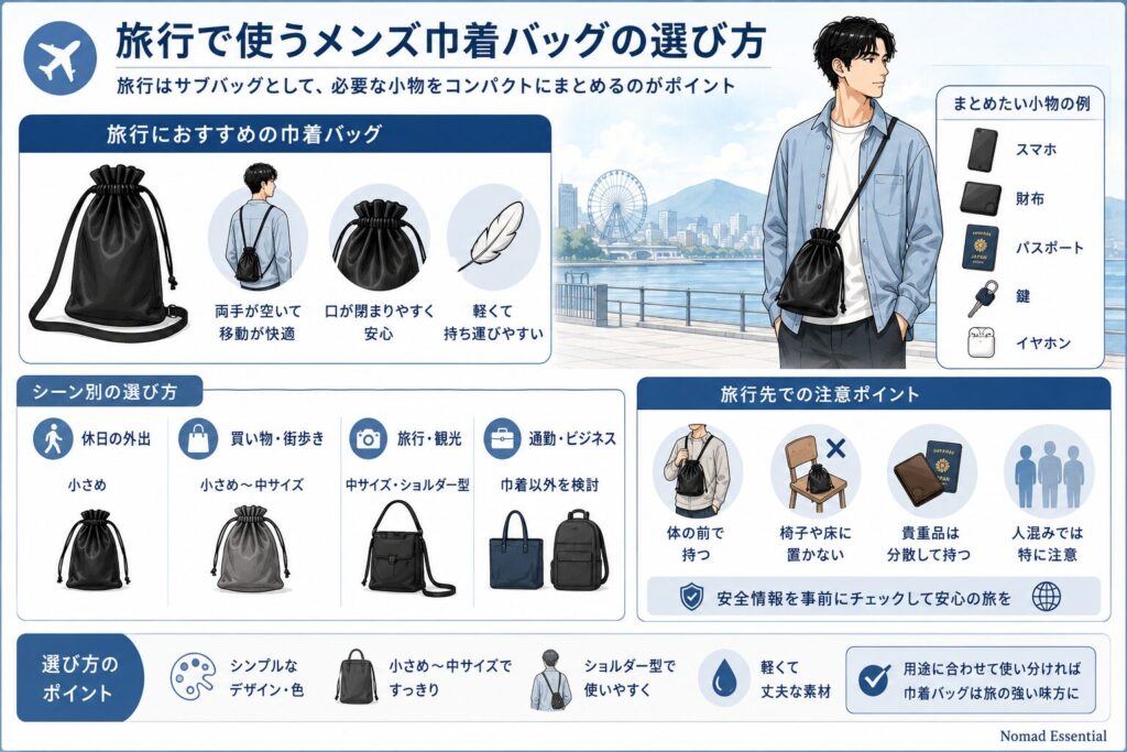 旅行で使う巾着バッグの選び方