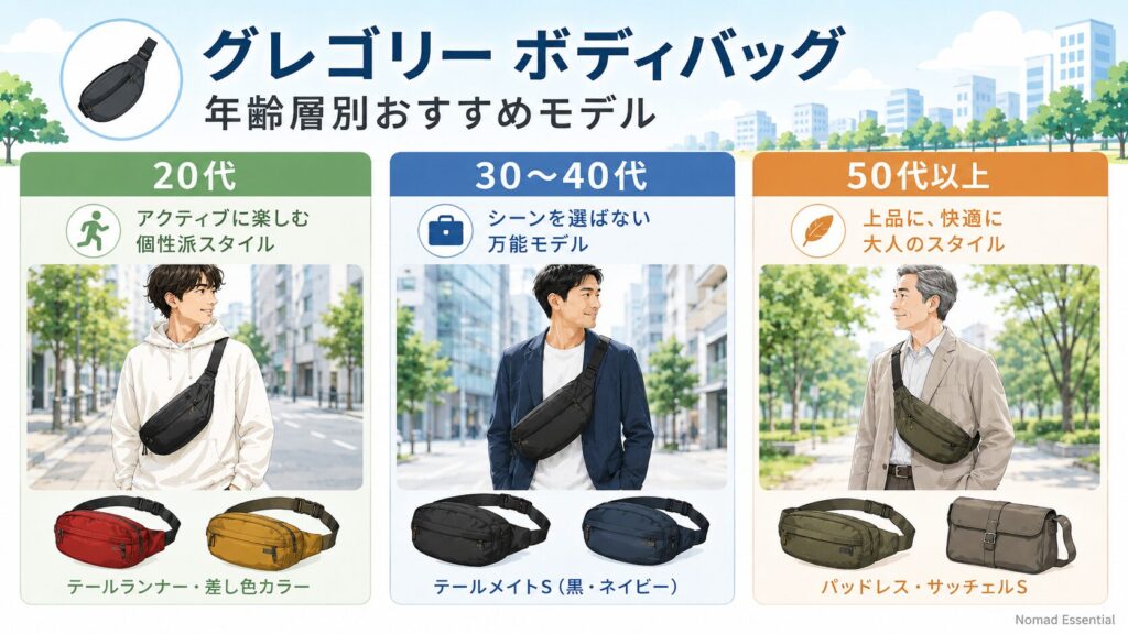 グレゴリーボディバッグの年齢層と似合う人