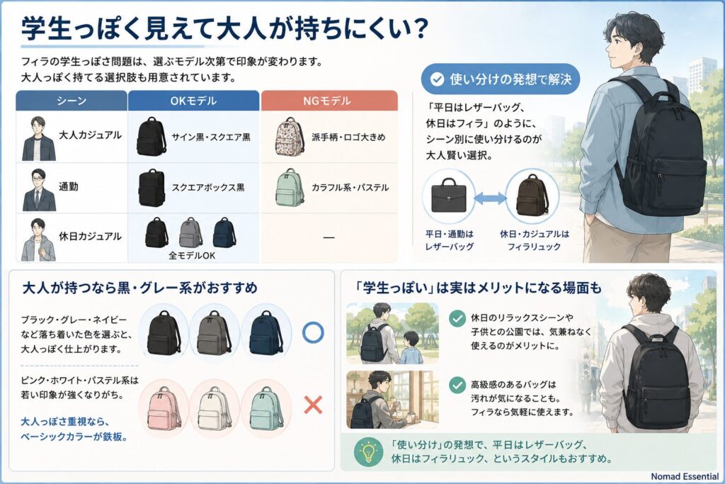 学生っぽく見えて大人が持ちにくい？