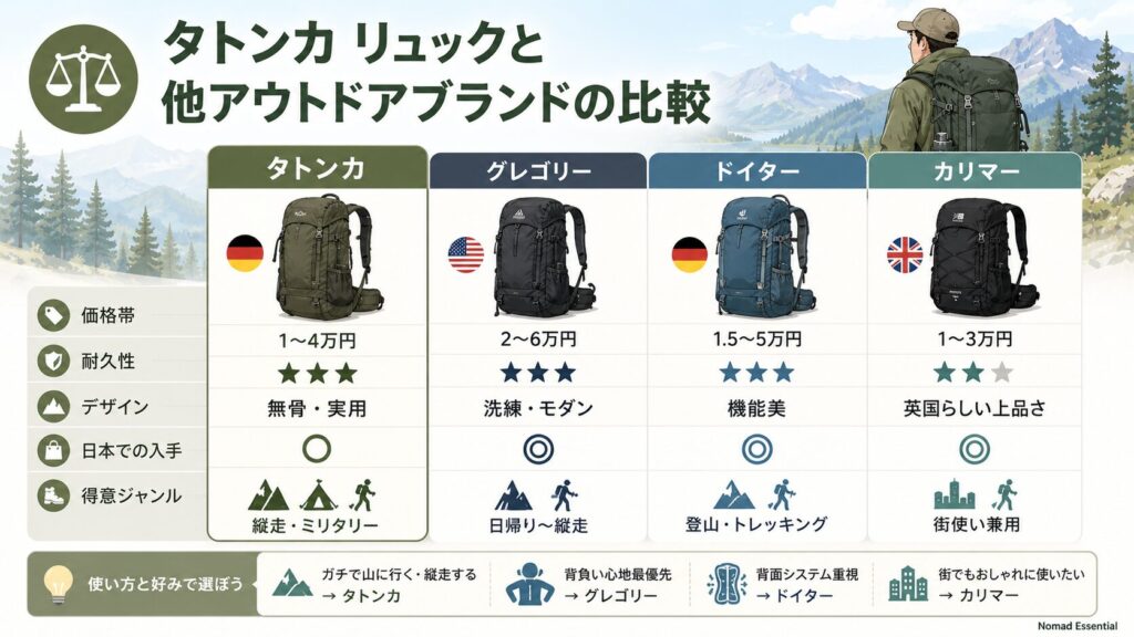 タトンカ リュックと他アウトドアブランドの比較