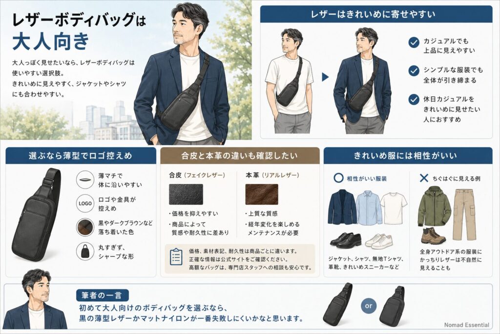 レザーボディバッグは大人向き