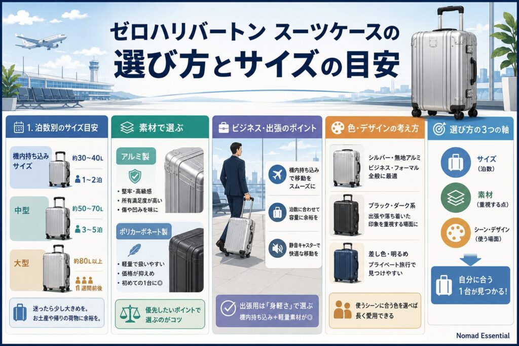 ゼロハリバートン スーツケースの選び方とサイズの目安