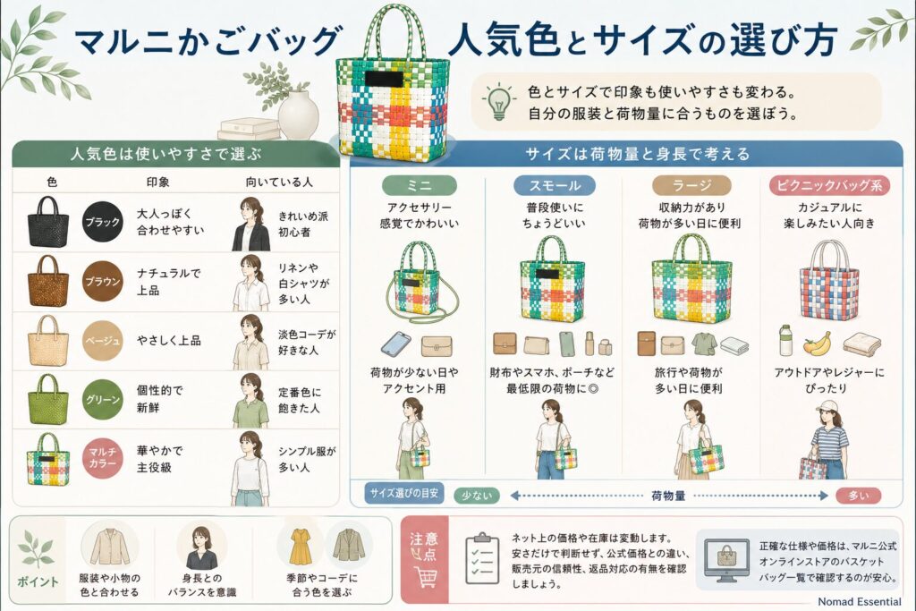 マルニかごバッグ人気色とサイズの選び方