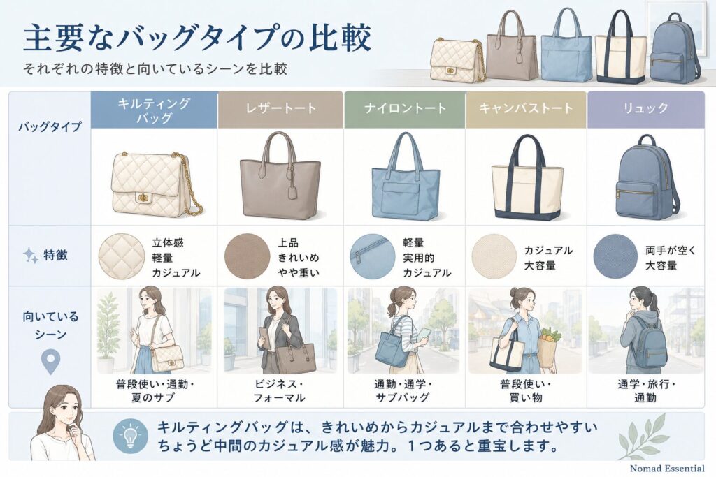 主要なバッグタイプとの比較