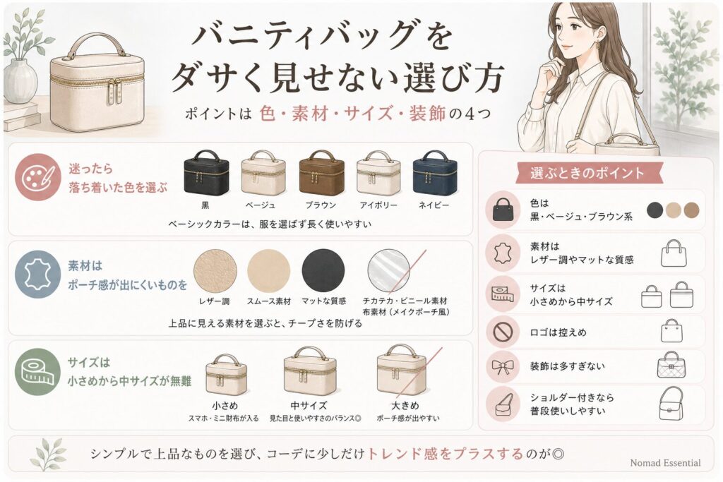 バニティバッグをダサく見せない選び方