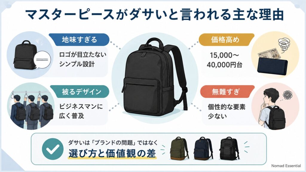 マスターピースがダサいと言われる主な理由