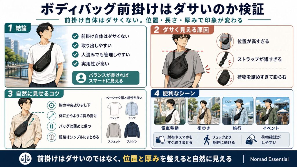 ボディバッグ前掛けはダサいのか検証